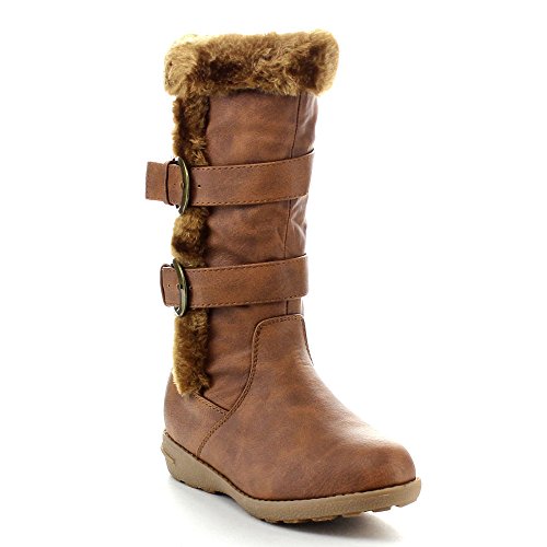 Lucky Top Youth-1K Children Girl's Low Heel Double Buckle Knee High Snow Boots