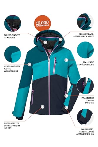 Killtec Mädchen Ksw 166 Grls Jckt Skijacke Funktionsjacke mit abzippbarer Kapuze und Schneefang, Türkis, 164 EU