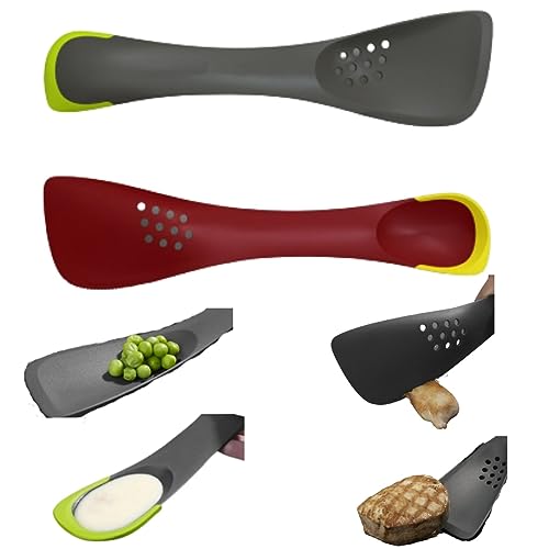 Uni-tool 5-in-1 Silikon-Küchenhelfer, Schlitzlöffel, Pfannenwender, Schneidewerkzeug, solider Löffel und Spatel in einem, für Küche, Servieren, Rühren, Kochen, Backen (Mix 2)