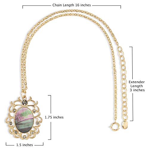KA-TAL' Black Mother-of-Pearl Vintage Pendant Necklace 14K Gold Plated with Simulated Black Diamond Crystals and 16" Chain + 3" Extender Beautifully Gift Boxed - Image 3