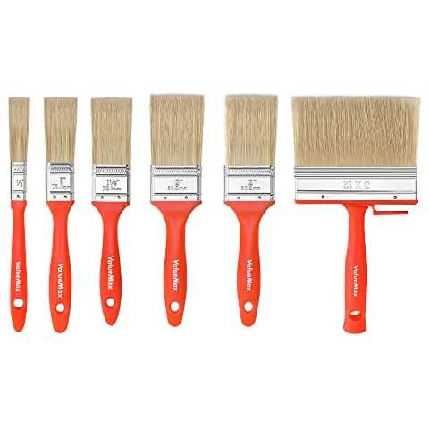 ValueMax Paint Brushes Set 6 Pieces, Professional Wall Brush, Deck Stain Brush, Flat Small Bristle Brushes, for Fences, Shed, Wall Ceilings, Doors, Woodwork, Furniture, DIY, Arts & Crafts Cover