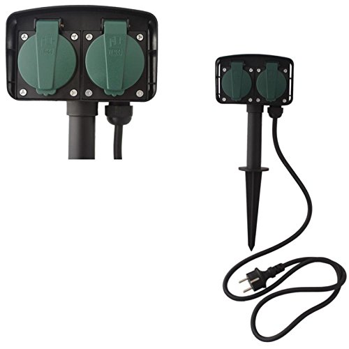 Preisvergleich Produktbild Megaprom Doppel Camping Gartensteckdose / Steckdose / Steckdosenleiste / Steckerleiste / Außensteckdose mit Erdspieß