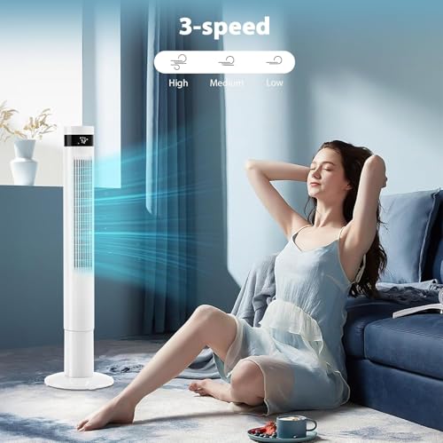 Image of Antarctic Star Tower Fan 85Oscillating Fan Quiet Cooling 12H Timer Remote Control Bladeless Electric 3 Speeds Wind 3 Modes, 42INCH, WHITE