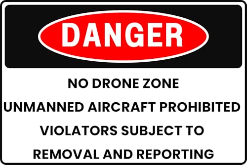 Danger No Drone Zone Sign – UAS/Drone Takeoff & Landing Prohibited, Violators Reported – 8x12 Rust-Resistant Aluminum, UV-Resistant Outdoor Warning Sign by CGAP Safety