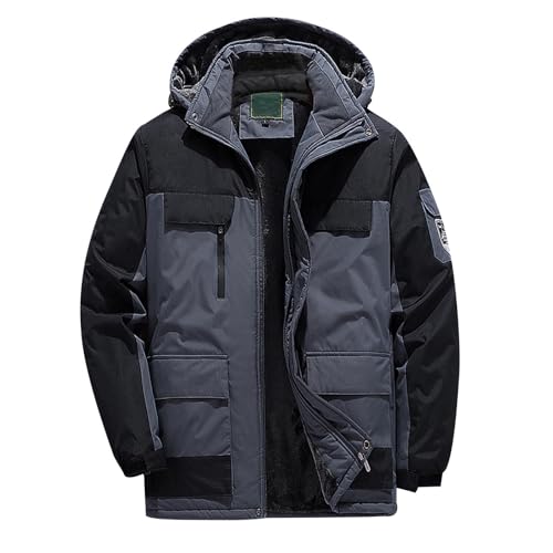Generisch Chaqueta de forro polar para hombre al aire libre invierno cálido chaqueta de felpa engrosamiento con capucha cortavientos chaqueta de forro polar abrigo de manga larga talla grande tops