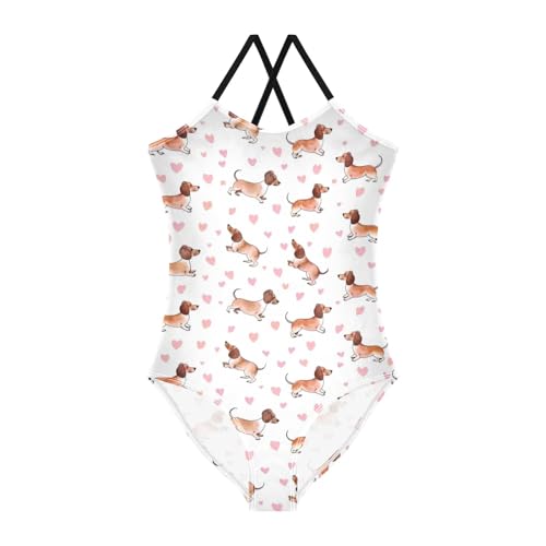 Girls One Piece Swimsuits Cute Little Dachshund Puppy Cute Swimwear Bathing Suits 3-10T - Main Image
