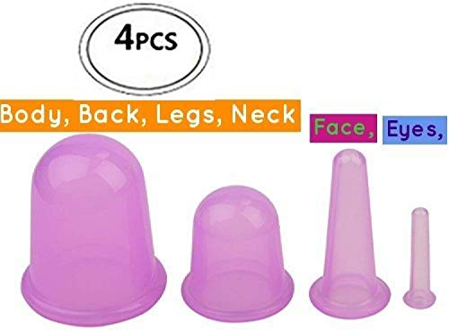 Silicone Body Massage Cup Set Special For All Body Face, Back Legs, Anti Cellulite Silicone Vacuum Cupping Cups Facial Cupping Massage Cups Cellulite Vacuum Massager (Cupping Cups 4 Sizes, Lavender) #TOP6