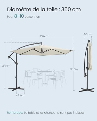 Parasol déporté 300 cm beige UPF50+ inclinable SONGMICS