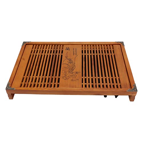 Plateau à thé Kungfu, Plateau de Service à thé Gongfu de Stockage d'eau de Drainage Chinois avec Tuyau de Vidange, Grand 28x43cm / 11.0x16.9in Décoration...