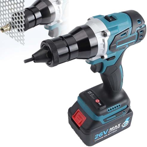 Portable Cordless Automatic Rivet Gun Kit - Dual Speed Electric Tool for M3-M12 Rivets, 5200mAh Battery Included, Ideal for Steel & Aluminum Fastening