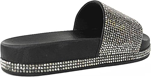 Womens Sandals Rhinestone glitter Slide Slip On Flatform Footbed Sandal Slippers2