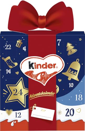 kinder Mix Geschenk-Adventskalender 2025 Weihnachtskalender mit festlicher Schleife 24 Überraschungen aus Schokolade Geschenk zu Weihnachten Dekoration für die Adventszeit 214g