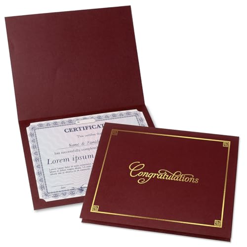 Congratulations Burgundy & Gold Certificate Folders - Pack of 25,