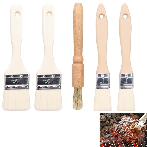Backpinsel, Ölpinsel mit Wildschweinborsten und Buchenholzgriffen, Backpinsel-Set – 5 Premium-Pinsel, Holzgriff, lebensmittelechte Borsten, ergonomisches Design, spülmaschinenfest