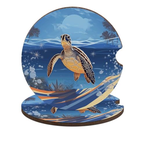 Portavasos para auto estampado Tortuga en la playa 2 piezas miniatura 1