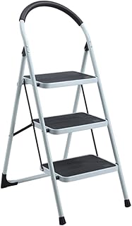 Ladder Step Ladders 3 Step Ladder Fold Step Stool with Handgrip and Wide Pedal Portable Lightweight Ladders Multi-Use Metal Stepladders for Home Portable Step Stool