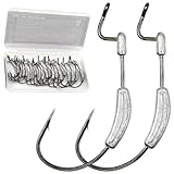 FINOSEAK 20Pcs Weighted Bass Fishing Hooks Set, Customized Swimbait Hooks Wide Gap Weedless Worm Fish Hook with Molded Bait Keeper 1/0 2/0 3/0 4/0