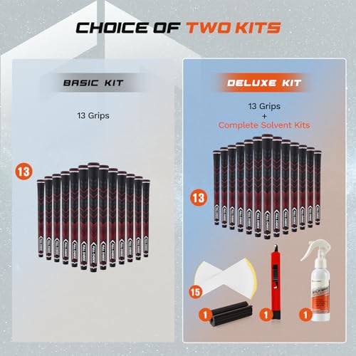 Full Choice Rubber Golf Grips 13 Pack, High Feedback, Non-Slip, Advanced Texture Control, Choose between 13 Grips Set or 13 Grips with Regripping Kits, Standard/Mid/Jumbo Sizes, 4 Colors Available, - Thumbnail 5