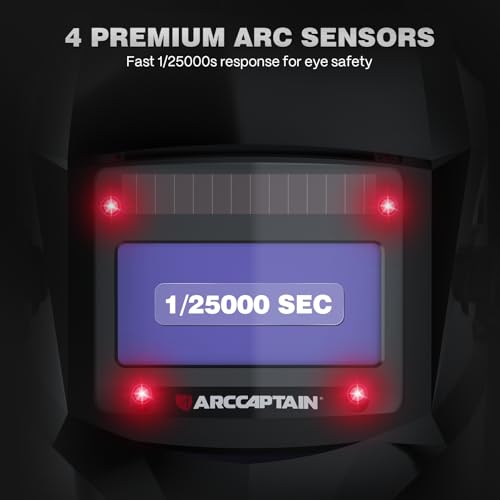 Image of ARCCAPTAIN Welding Helmet Auto Darkening, 1 /1 /1 /1 True Color Welding Hood, 4 Arc Sensor 1 /25000s Response Time Solar Powered Weld Hood Helmet, Glossy Black