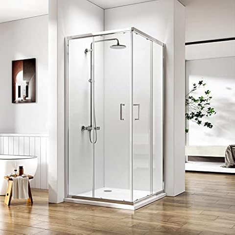 Heilmetz Schiebetür Duschtür Duschkabine, 75x90cm Eckeinstieg Doppel Schiebetuer Duschabtrennung Duschwand Komplettdusche aus 5mm ESG Cover