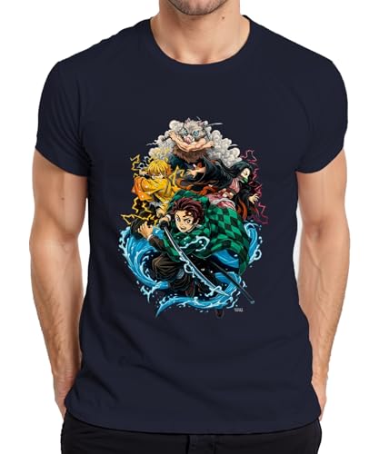 Demon Slayer Kimetsu no Yaiba Tanjiro Nezuko Zenitsu Fan Cadeau T-Shirt pour Homme, bleu marine, XL
