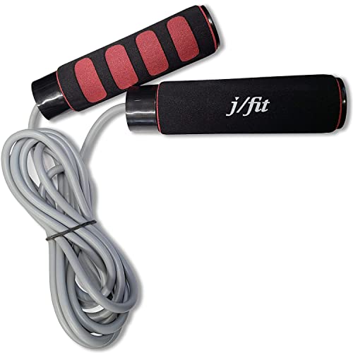 JFIT Cushioned Grip Jump Rope, 9', Adjustable Length, Speed Rope, Ball Bearing Design, Red/Black, (20-2738)