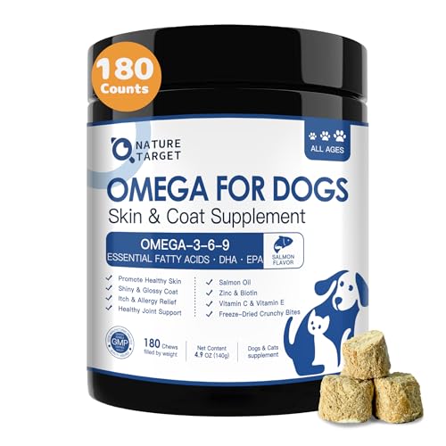 NATURE TARGET Omega 3 Fish Oil for Dogs, Salmon Oil for Dogs Skin and Coat with EPA & DHA Fatty Acids, Dog Itchy Skin Relief & Hot Spot Treatment, Reduce Shedding, Support Hip & Joint Health - 180 ct