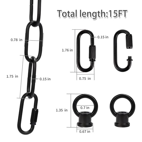 Image of Chandelier Chain 6 /10 /15 Feet SANGLE SOPFFY Light Fixture Chain for Chandelier or Swag Light Fixtures,Lighting Chain Extension with Link Locks, Plant Hanging Chain(Black, 15 Feet)