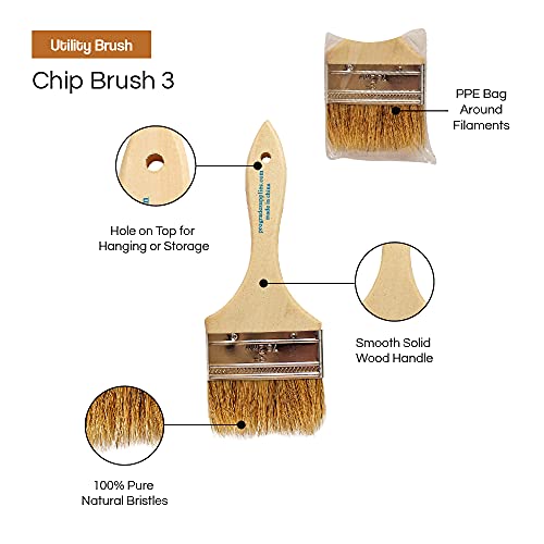 Vermeer Chip Paint Brushes - 24-Pack - 3\" Chip Brushes for Paints, Stains, Varnishes, Glues, & Gesso - Home Improvement - Interior & Exterior Use - Thumbnail 3
