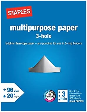 Staples Multipurpose Paper, 8 1/2 x 11, 3-Gap Punched, Ream