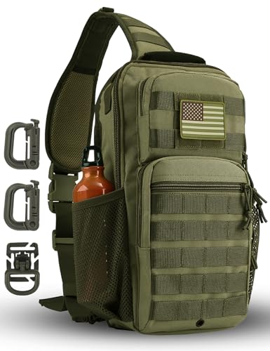 Image of Rover Sling Pack Tactical Shoulder Sling Bag Backpack with Bottle Holder Crossbody Chest Bag, Olive