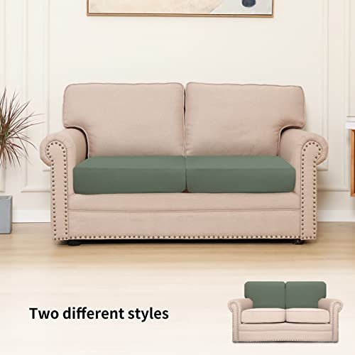 Image of Easy-Going Stretch 2 Pieces Loveseat Couch Cushion Cover for 2 Seat | Individual Furniture Protector Sofa slipcover for 2 Cushion Couch Washable Soft with Elastic Bottom Greyish Green
