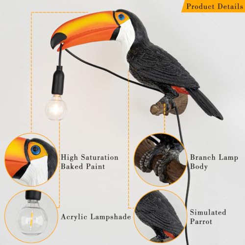 Image of NorDiem Right Toucan Plug-in Wall Sconce,Resin Bird E12 Bulb,Boho Decor