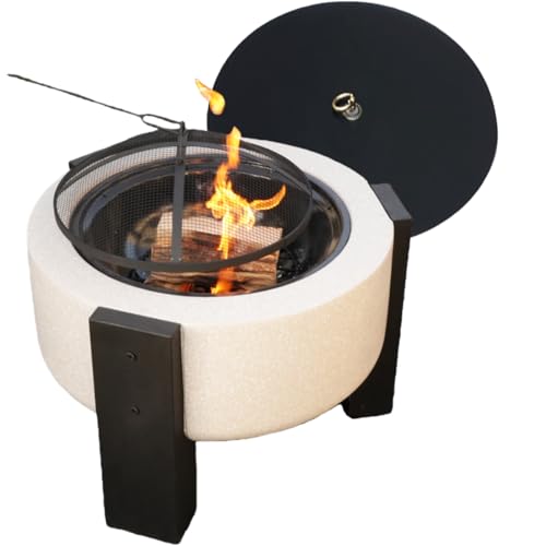 Image of Wood Burning Concrete Outdoor Fire Pit,Heat Resistant MGO Ceramic Material Base with BBQ Grill Firepit for Patio Garden,Backyard Barbecue,Outdoor Gatherings (Grey 3)