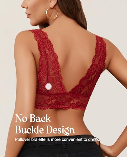Image of Avidlove Bralettes for Women Lace Bra Non Padded Longline Bralette Deep V Triangle Sexy Everyday Lingerie Bras
