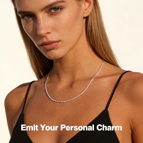 WishChic 925 Sterling Silver Chain Necklace for Women Shiny, 1.5mm Rope Chains Silver Chain for Women Smooth & Sturdy Women's Chains Necklace, 24 Inch — view 2