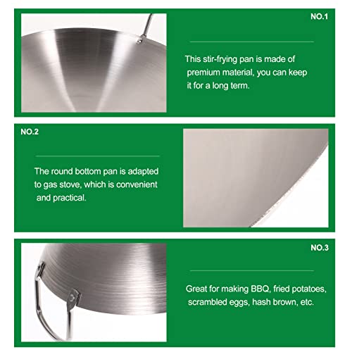 Kichvoe Stainless Steel Wok Round Bottom Frying Pan Heavy Duty Multi-functional Pot for Gas Stove Deep Design for Convenient Cooking Easy Cleaning for Stir-frying Grilling and More