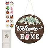 Cartel de bienvenida intercambiable | Madera 30 cm con estacional – Señal de bienvenida de exterior con decoración para puerta – para exterior, porche, jardín, entrada, granja, apartamento y fiesta