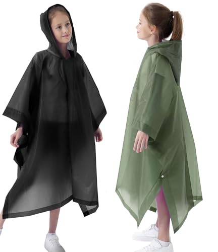 Image of Rain Poncho for Kids(2 Pack) Waterproof Reusable EVA Raincoat One Size Rain Jackets for Children,Boys and Girls
