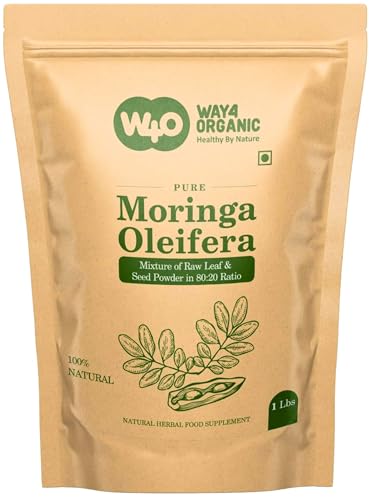 WAY 4 ORGANIC W4O Moringa Oleifera Leaf and Seed Powder (80:20) Ratio 16 Oz(1lb), Tender Leaves & Seeds, One Powder with Two Benefits, Miracle Tree