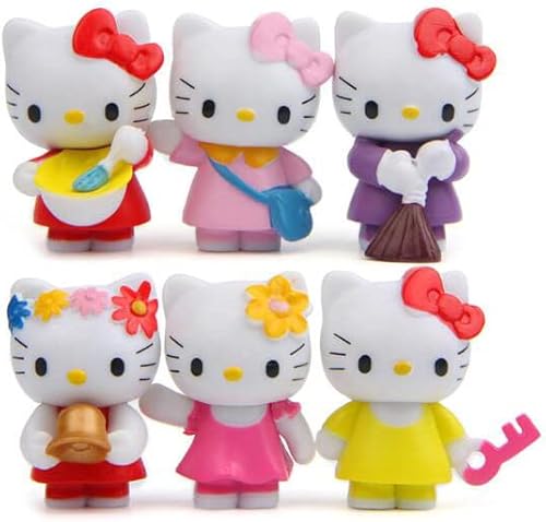 Bombom Tree 6 Pcs Cute Lovely Cat Characters Toys Kitty Figures Animal Figurines Mini Figure Collection Playset, Cake Topper, Plant, Automobile Decoration, Garden Cake Decoration, birthday, Multicolor