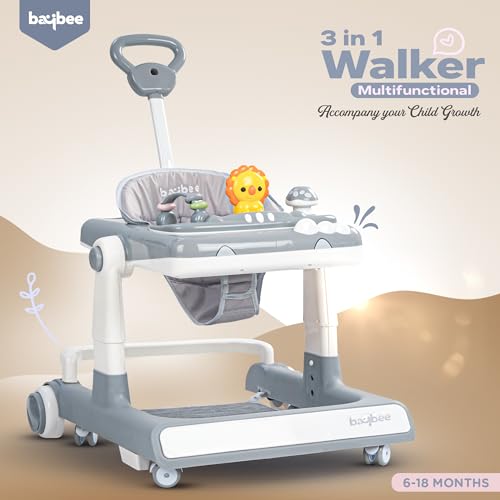 Image of Baybee Baby Walker for Kids with Height Adjustable & Tray, Activity Walker for Baby with Musical Toy Bar (Zeni Grey)