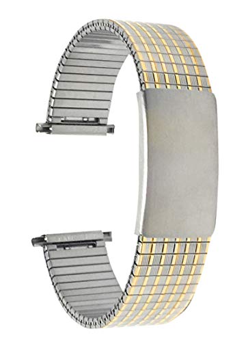Bandini 19mm Silver and Gold (Two-Tone) Tone Stainless Steel Stretch Watch Strap for Men, Straight End, Adjustable Length Metal Expansion Watch Band, No Buckle