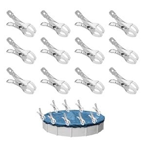 12 Stück Klammern Metall für Poolabdeckung, Befestigungsklammern mit Schutzfolie, Planenclips, Klemmzwingen für Oberirdische Pools, Klemmzwingen mit Starker Spannkraft zum Gewächshaus und Fotografie