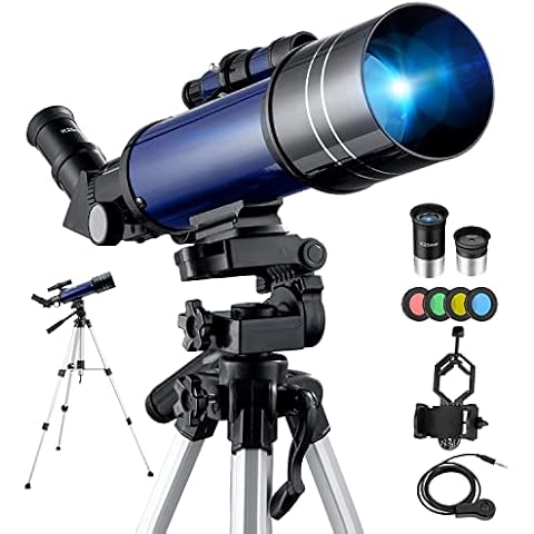 Telescopes for Astronomy, Pro 400-70MM Refractor Telescope for Beginners Adults Kids with Adjustable Tripod, Photo Shutter, 4 Moon Filter, Phone Adapter Mount and Backpack Cover