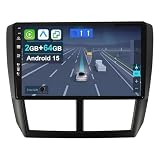 KEC 9” [2+64G] Android 15 2 Din Autoradio per Subaru Forester/Impreza 2007 2012 avec sans Fil CarPlay | Android Auto | Mirror Link | GPS Navi | Bluetooth 5.0 | WiFi | 4G | SWC + caméra Incluse
