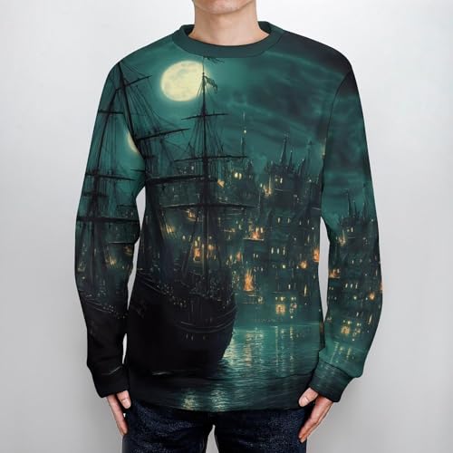 Sailing Ships in The Old City Port Men's Crew Neck Sweater Knit Pullover Women Casual Long Sleeve Crewneck Loose Fit Top4
