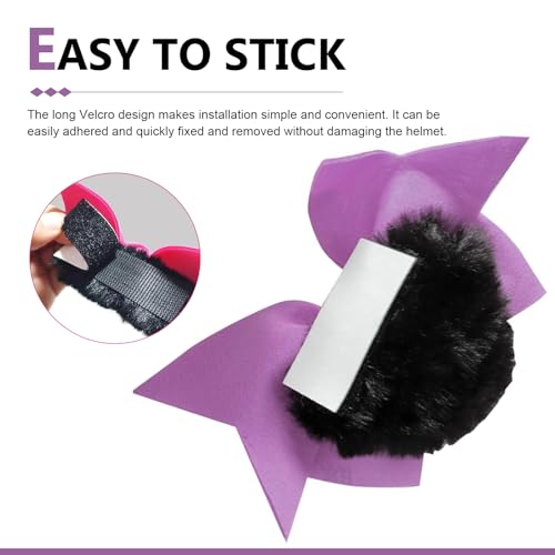 Foelony 2 PCS Bow Helmet Decoration, Soft Cat Ear Bow Design Helmet Accessories, Cute Self-Adhesive Helmets Decor, Universal for Motorcycle, Skiing Bicycle (Purple) - Thumbnail 5