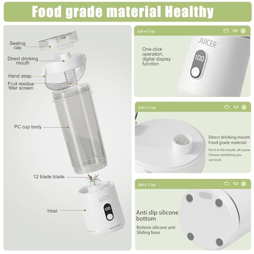 DSXVJHD Portable Blender Smoothie Maker, 600ml Electric Mini Fresh Juice Creator, Potent Mini Blender with USB for Fruits, Shakes, Smoothies, Ideal for Home, Office, School, Outdoors (White) - Image 3