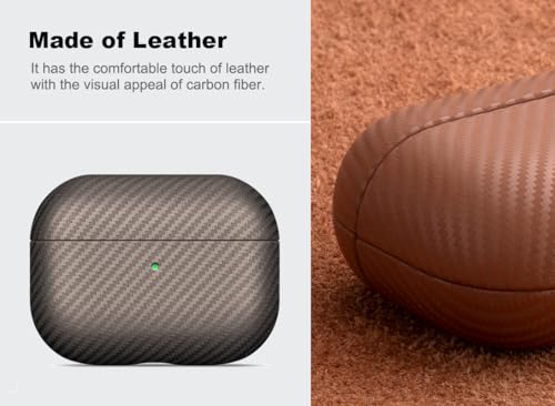 Image of Haobobro Leather Case - for AirPods Pro 3 Case Cover - Selected Skin-friendly Leather, Carbon Fibre Texture, Handmade Drop Protective Hard Cover for AirPods Pro 3rd Generation Earbuds, Desert Titanium